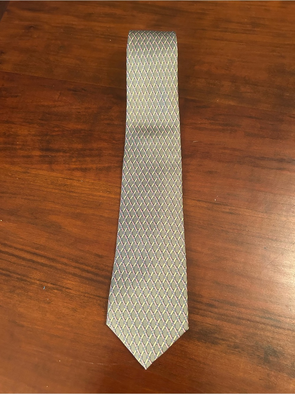 100% Authentic Hermes Silk Tie With Geometric Diagonal Weave Latticework Pattern